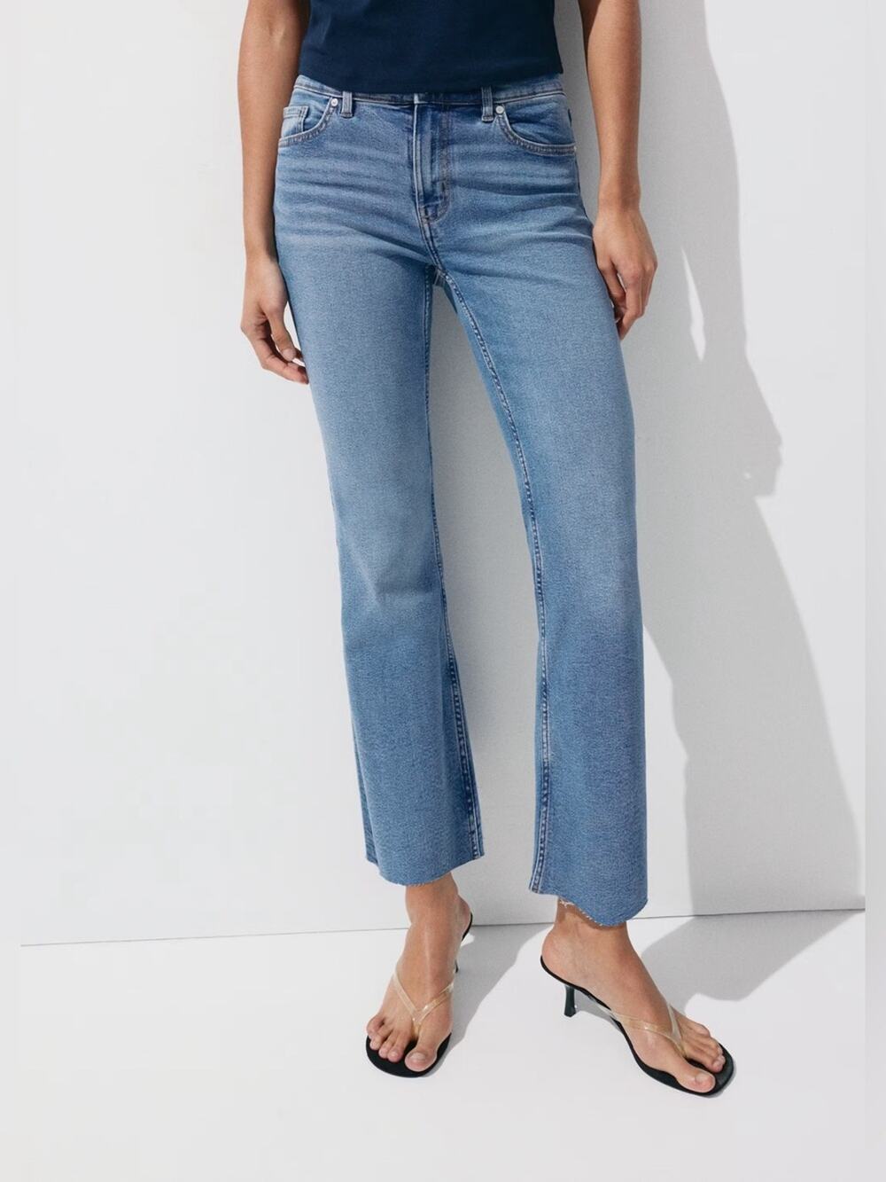 MNG Mango 6 Sienna Flared Crop Jeans Women's Kick Flare Denim 70s